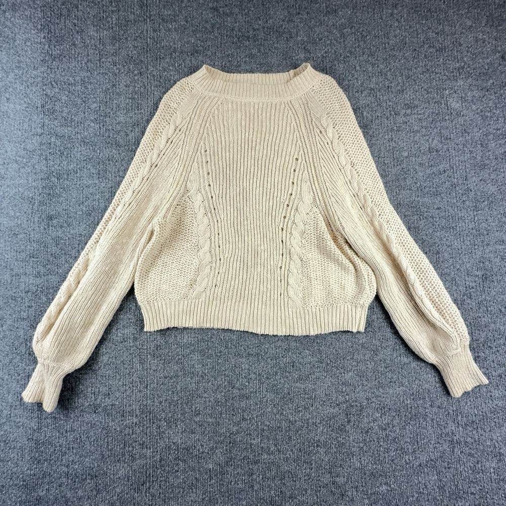 American Eagle Outfitters Sweater Womens Medium Beige Cable Knit Balloon Sleeve